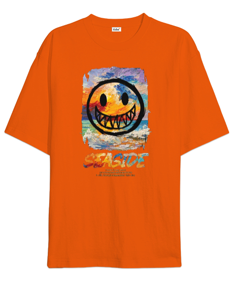Tisho - SeaSide Smile Tasarım Baskılı Turuncu Oversize Unisex Tişört