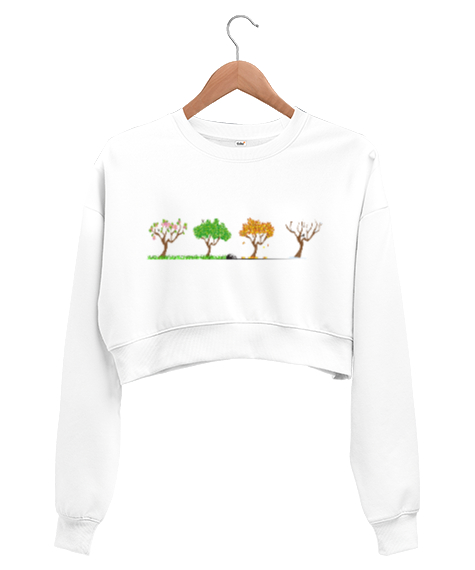 Tisho - seasons Beyaz Kadın Crop Sweatshirt