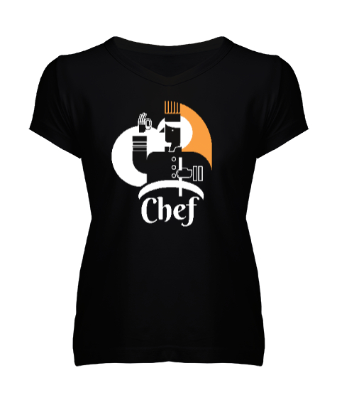 Tisho - Şef - Chef - Usta, Master Siyah Kadın V Yaka Tişört