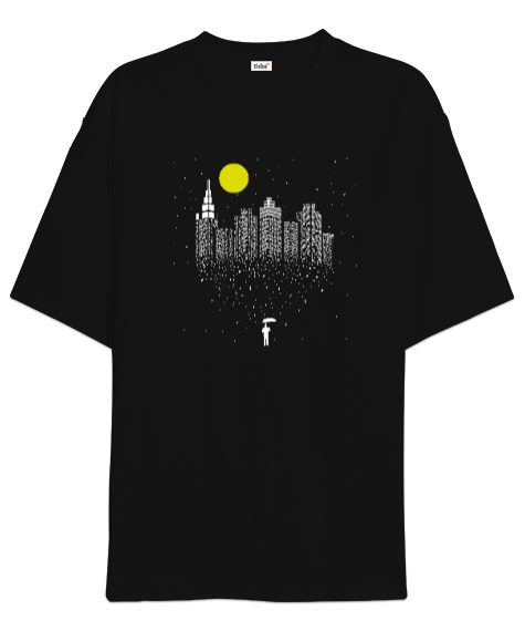 Tisho - Şehir Yağmuru Siyah Oversize Unisex Tişört