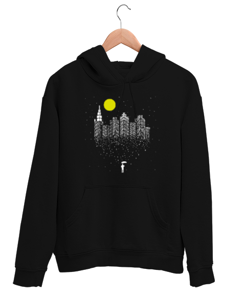 Tisho - Şehir Yağmuru Siyah Unisex Kapşonlu Sweatshirt