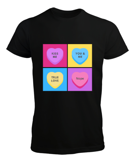 Tisho - Şeker Kalpler Anti Sevgililer Günü Eğlenceli Tasarım Siyah Erkek Tişört