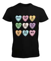 Şeker Kalpler Yalnız Hayat Sevgililer Günü Tasarımı Siyah Erkek Tişört - Tisho