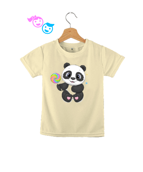Tisho - Şeker panda baskılı Krem Çocuk Unisex