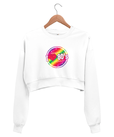 Tisho - Seksenli Yılları Seviyorum - I love 80s Beyaz Kadın Crop Sweatshirt