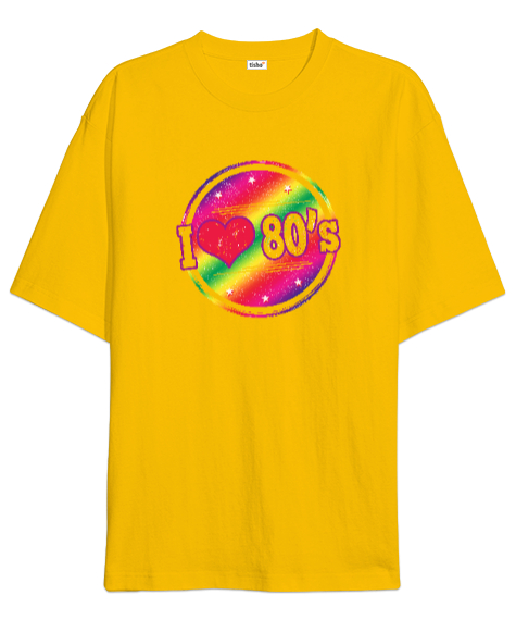 Tisho - Seksenli Yılları Seviyorum - I love 80s Sarı Oversize Unisex Tişört