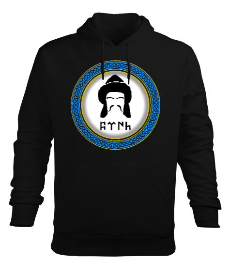 Tisho - Selçuk,Selçuk logosu,Göktürk,Türkiye. Siyah Erkek Kapüşonlu Hoodie Sweatshirt