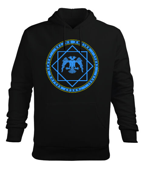 Selçuk,Selçuk logosu,Göktürk,Türkiye. Siyah Erkek Kapüşonlu Hoodie Sweatshirt - Tisho