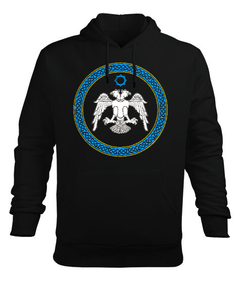 Tisho - Selçuk,Selçuk logosu,Göktürk,Türkiye. Siyah Erkek Kapüşonlu Hoodie Sweatshirt