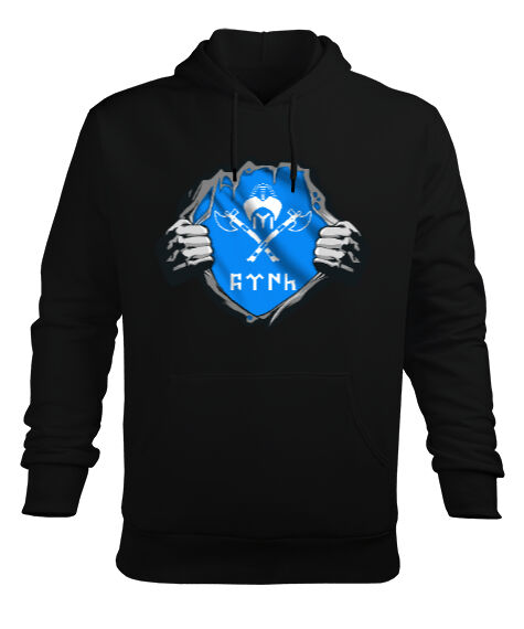 Tisho - Selçuk,Selçuk logosu,Göktürk,Türkiye. Siyah Erkek Kapüşonlu Hoodie Sweatshirt