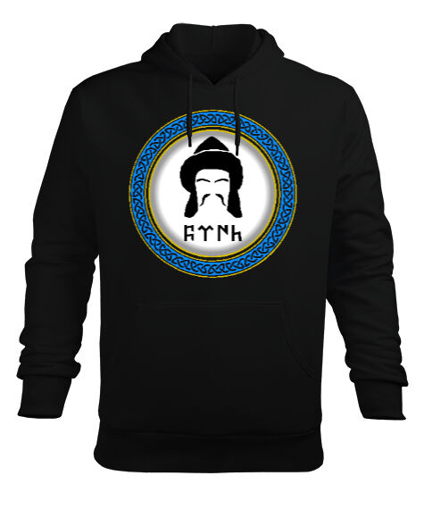 Selçuk,Selçuk logosu,Göktürk,Türkiye. Siyah Erkek Kapüşonlu Hoodie Sweatshirt - Tisho