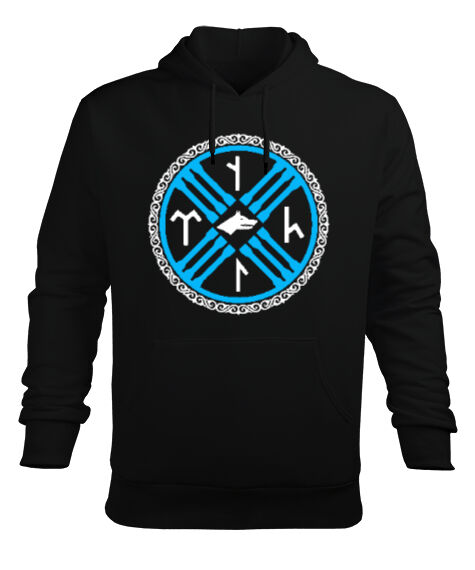 Selçuk,Selçuk logosu,Göktürk,Türkiye. Siyah Erkek Kapüşonlu Hoodie Sweatshirt - Tisho