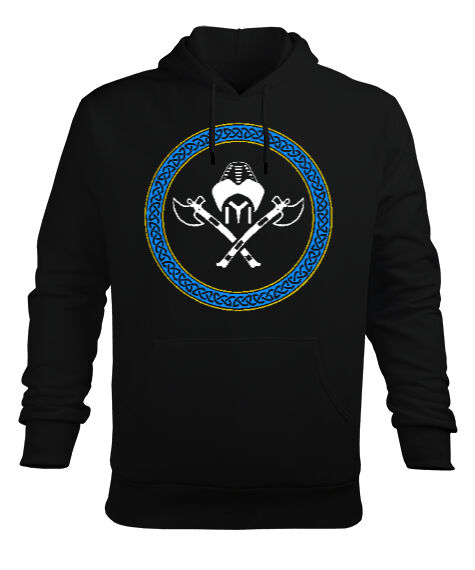 Selçuk,Selçuk logosu,Göktürk,Türkiye. Siyah Erkek Kapüşonlu Hoodie Sweatshirt - Tisho
