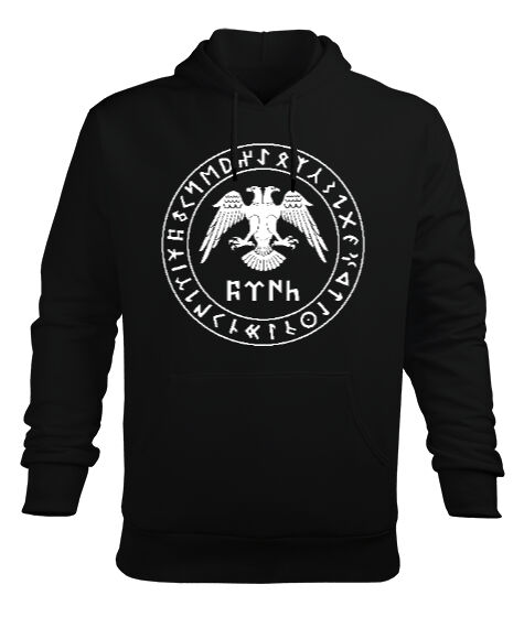 Tisho - Selçuk,Selçuk logosu,Göktürk,Türkiye. Siyah Erkek Kapüşonlu Hoodie Sweatshirt