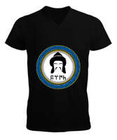 Selçuk,Selçuk logosu,Göktürk,Türkiye. Siyah Erkek Kısa Kol V Yaka Tişört - Tisho