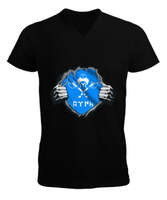 Selçuk,Selçuk logosu,Göktürk,Türkiye. Siyah Erkek Kısa Kol V Yaka Tişört - Tisho