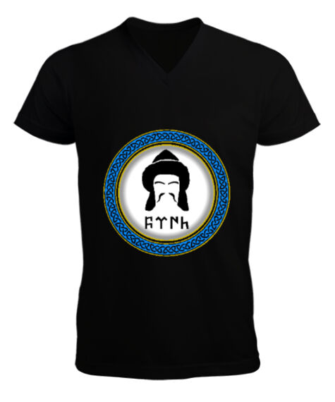 Tisho - Selçuk,Selçuk logosu,Göktürk,Türkiye. Siyah Erkek Kısa Kol V Yaka Tişört