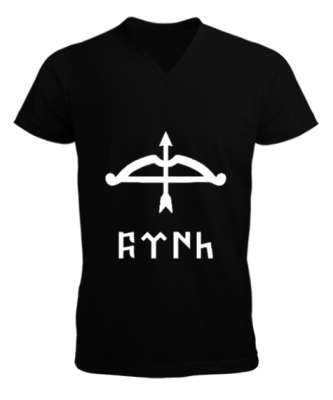 Selçuk,Selçuk logosu,Göktürk,Türkiye. Siyah Erkek Kısa Kol V Yaka Tişört - Tisho