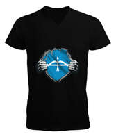 Selçuk,Selçuk logosu,Göktürk,Türkiye. Siyah Erkek Kısa Kol V Yaka Tişört - Tisho