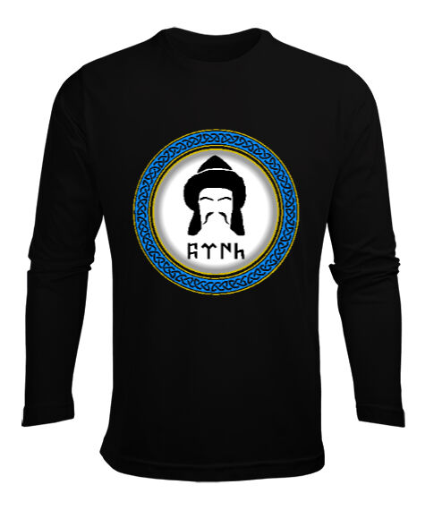 Tisho - Selçuk,Selçuk logosu,Göktürk,Türkiye. Siyah Erkek Uzun Kol Yazlık Tişört
