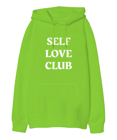Tisho - Self Love Club Fıstık Yeşili Oversize Unisex Kapüşonlu Sweatshirt