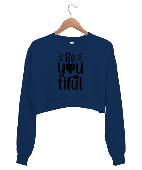 Tisho - Sen Güzelsin Lacivert Kadın Crop Sweatshirt