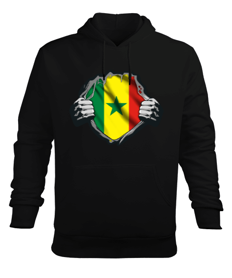 Tisho - Senegal haritası. Siyah Erkek Kapüşonlu Hoodie Sweatshirt