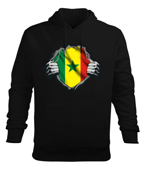 Senegal haritası. Siyah Erkek Kapüşonlu Hoodie Sweatshirt - Tisho
