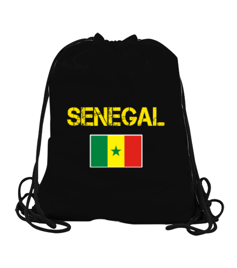 Tisho - Senegal,Senegal Bayrağı,Senegal flag. Siyah Büzgülü Spor Çanta