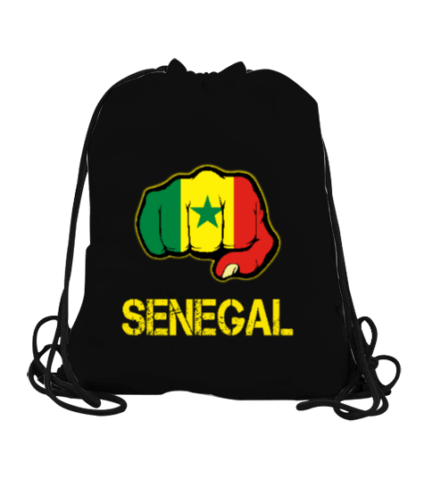 Tisho - Senegal,Senegal Bayrağı,Senegal flag. Siyah Büzgülü Spor Çanta