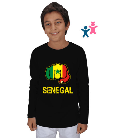 Tisho - Senegal,Senegal Bayrağı,Senegal flag. Siyah Çocuk Unisex Uzunkollu