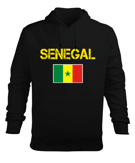 Senegal,Senegal Bayrağı,Senegal flag. Siyah Erkek Kapüşonlu Hoodie Sweatshirt - Tisho