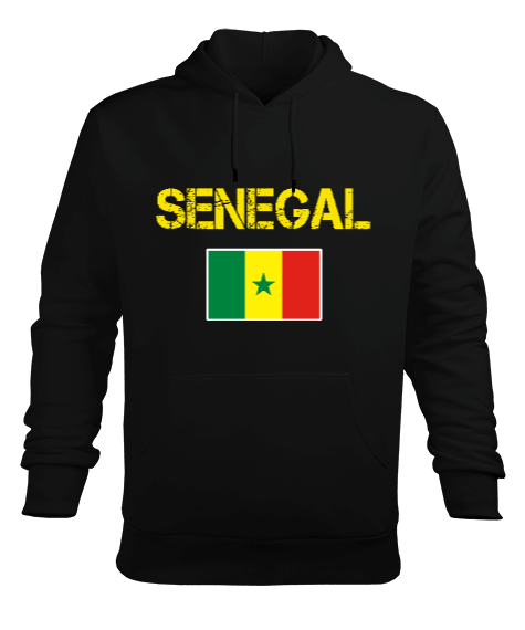 Tisho - Senegal,Senegal Bayrağı,Senegal flag. Siyah Erkek Kapüşonlu Hoodie Sweatshirt