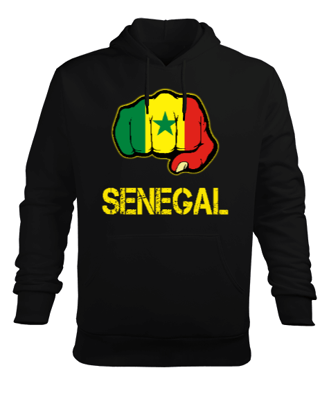 Tisho - Senegal,Senegal Bayrağı,Senegal flag. Siyah Erkek Kapüşonlu Hoodie Sweatshirt
