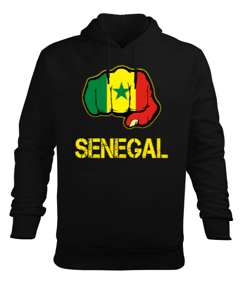 Senegal,Senegal Bayrağı,Senegal flag. Siyah Erkek Kapüşonlu Hoodie Sweatshirt - Tisho