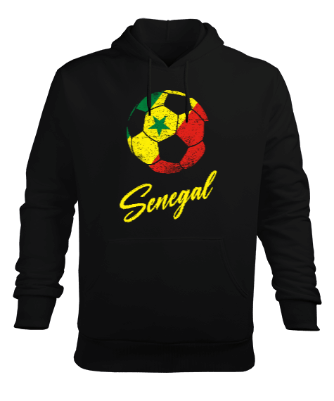 Tisho - Senegal,Senegal Bayrağı,Senegal flag. Siyah Erkek Kapüşonlu Hoodie Sweatshirt