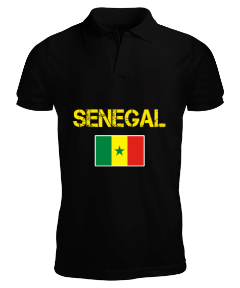 Tisho - Senegal,Senegal Bayrağı,Senegal flag. Siyah Erkek Kısa Kol Polo Yaka
