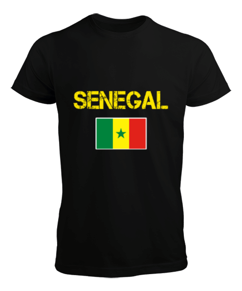 Tisho - Senegal,Senegal Bayrağı,Senegal flag. Siyah Erkek Tişört
