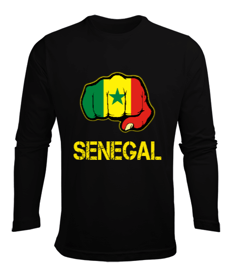 Tisho - Senegal,Senegal Bayrağı,Senegal flag. Siyah Erkek Uzun Kol Yazlık Tişört