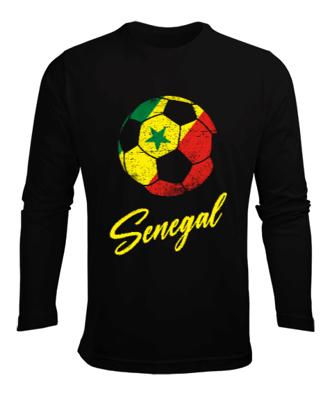 Tisho - Senegal,Senegal Bayrağı,Senegal flag. Siyah Erkek Uzun Kol Yazlık Tişört