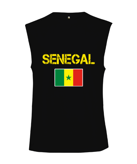 Tisho - Senegal,Senegal Bayrağı,Senegal flag. Siyah Kesik Kol Unisex Tişört