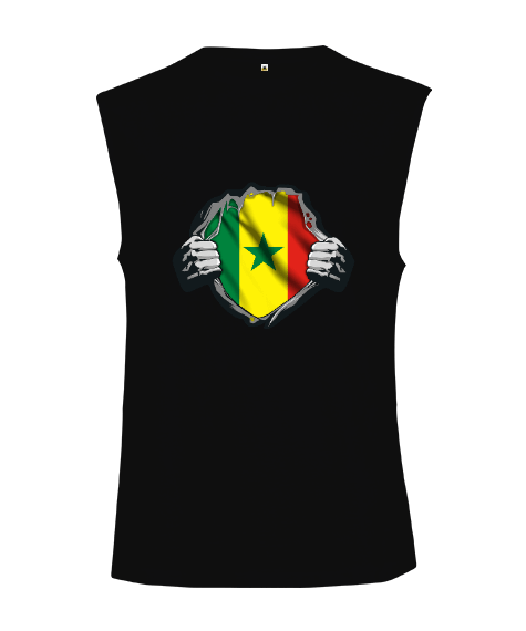 Tisho - Senegal,Senegal Bayrağı,Senegal flag. Siyah Kesik Kol Unisex Tişört