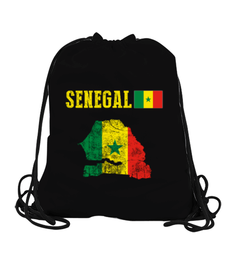 Tisho - Senegal,Senegal Bayrağı,Senegal flag,Senegal haritası. Siyah Büzgülü Spor Çanta