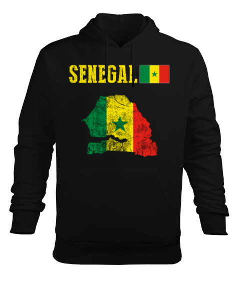 Tisho - Senegal,Senegal Bayrağı,Senegal flag,Senegal haritası. Siyah Erkek Kapüşonlu Hoodie Sweatshirt