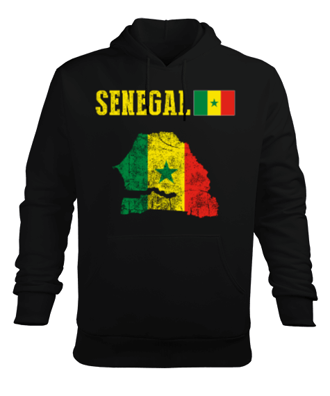 Senegal,Senegal Bayrağı,Senegal flag,Senegal haritası. Siyah Erkek Kapüşonlu Hoodie Sweatshirt - Tisho