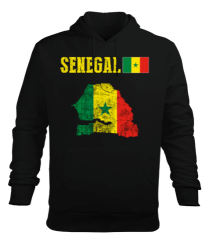 Senegal,Senegal Bayrağı,Senegal flag,Senegal haritası. Siyah Erkek Kapüşonlu Hoodie Sweatshirt - Tisho