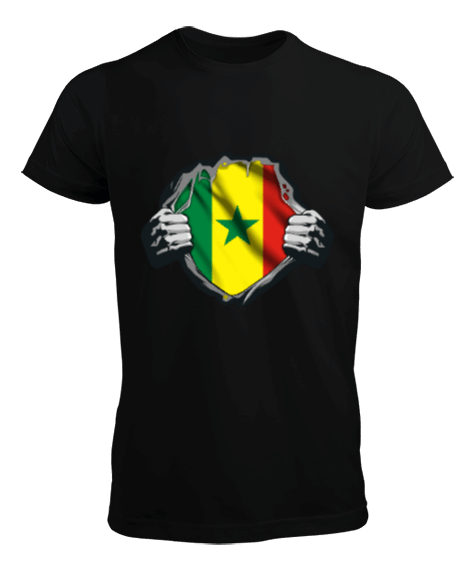 Tisho - Senegal,Senegal Bayrağı,Senegal flag,Senegal haritası. Siyah Erkek Tişört