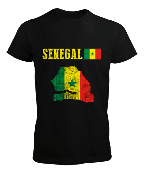 Tisho - Senegal,Senegal Bayrağı,Senegal flag,Senegal haritası. Siyah Erkek Tişört