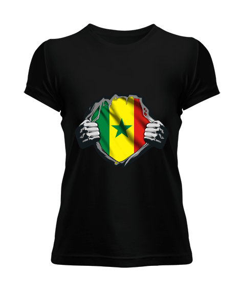 Tisho - Senegal,Senegal Bayrağı,Senegal flag,Senegal haritası. Siyah Kadın Tişört