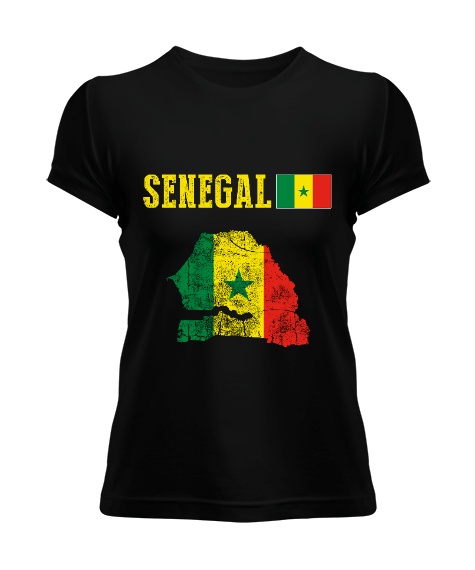 Tisho - Senegal,Senegal Bayrağı,Senegal flag,Senegal haritası. Siyah Kadın Tişört